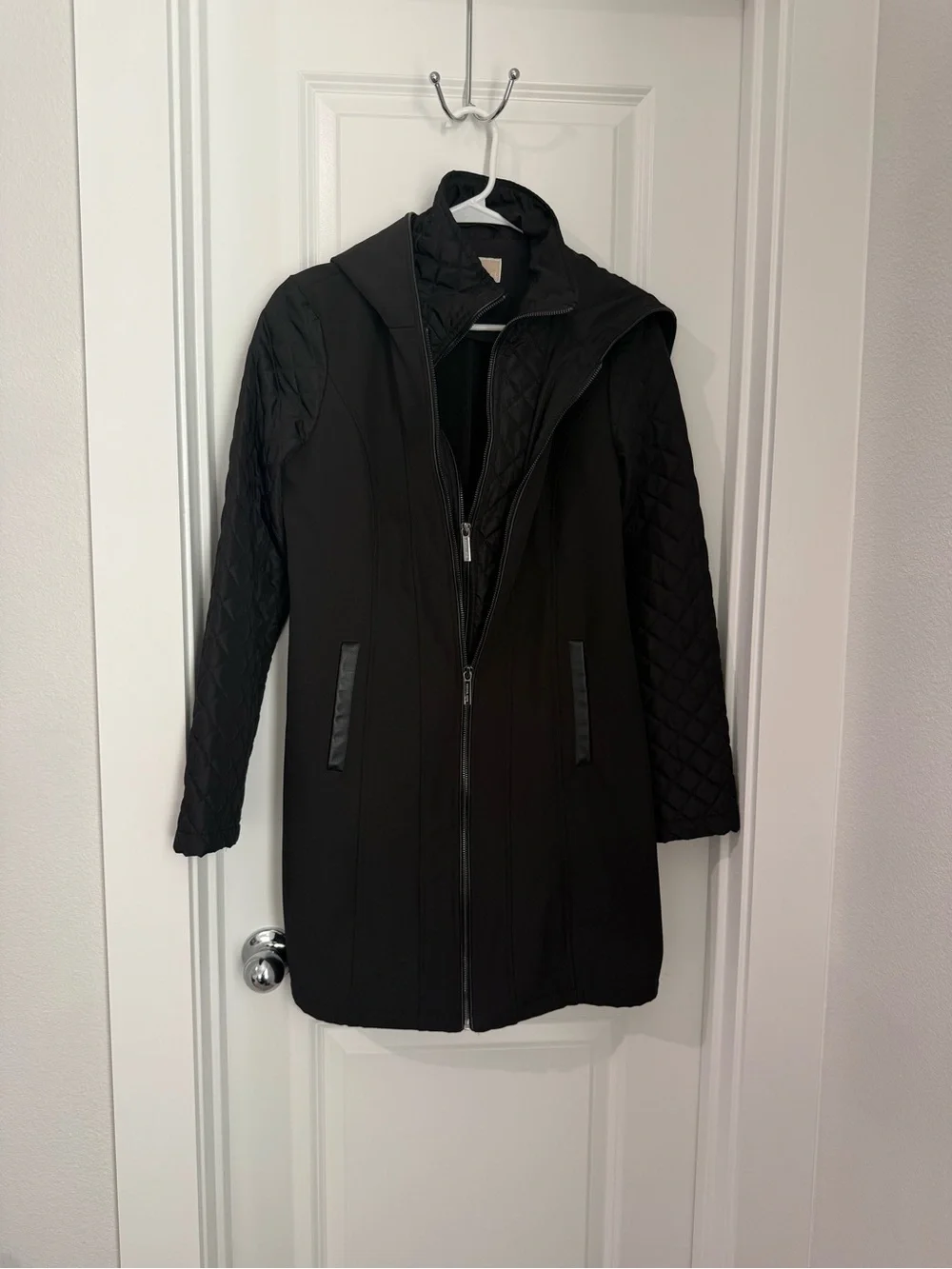 Michael Michael Kors Black Hooded Softshell Coat Quilted Zip Jacket Women's XS